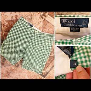 Men’s green gingham POLO shorts 34